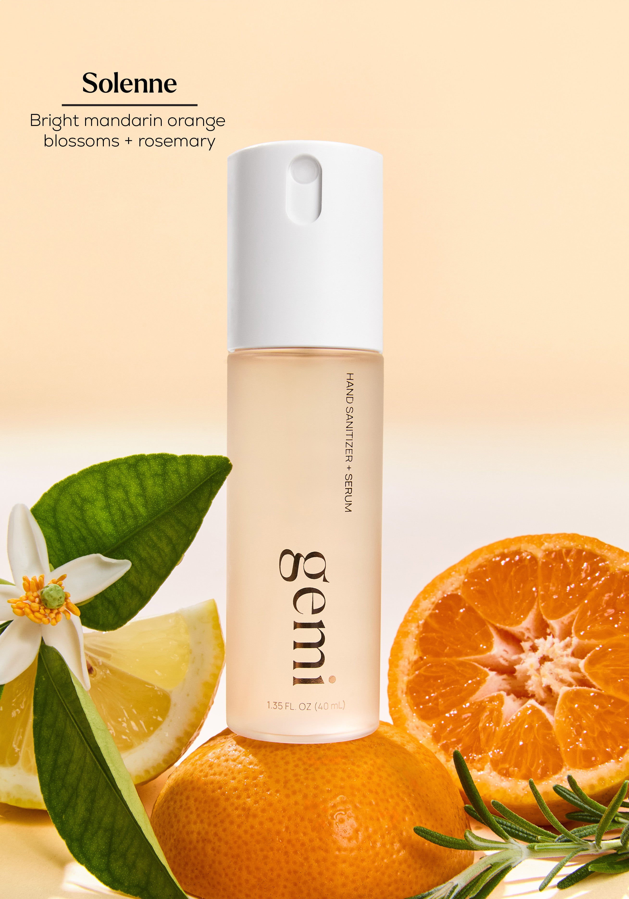 Solenne Hand Sanitizer + Serum™ | Bright Citrus & Blossom | gemi